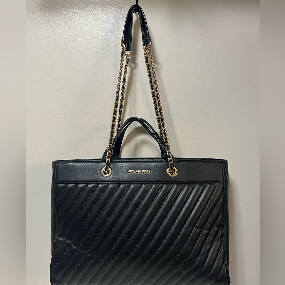 Michael Kors Black Quilted Chain Tote